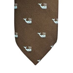 Vintage Jordan Marsh England Silk Tie Brown Blue Spouting Whale Nautical Preppy